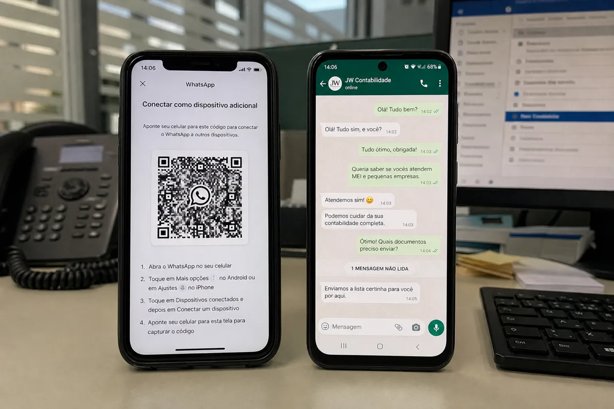 Dois smartphones com WhatsApp e mensagens de negócios